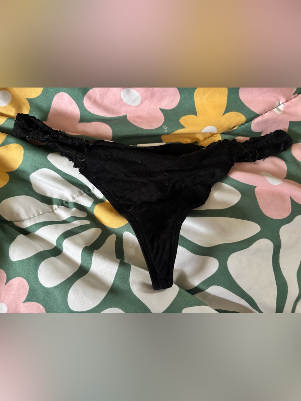 PINK Victoria’s Secret - Black Thong Panties - Size Large - Very Well Worn